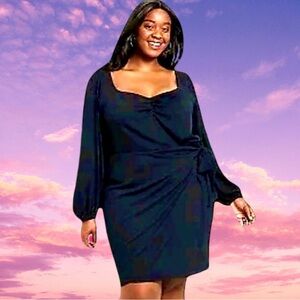 🆕Ava & Viv Women’s plus-size Black balloon-sleeve stretchy Knit mini Dress❤️3X